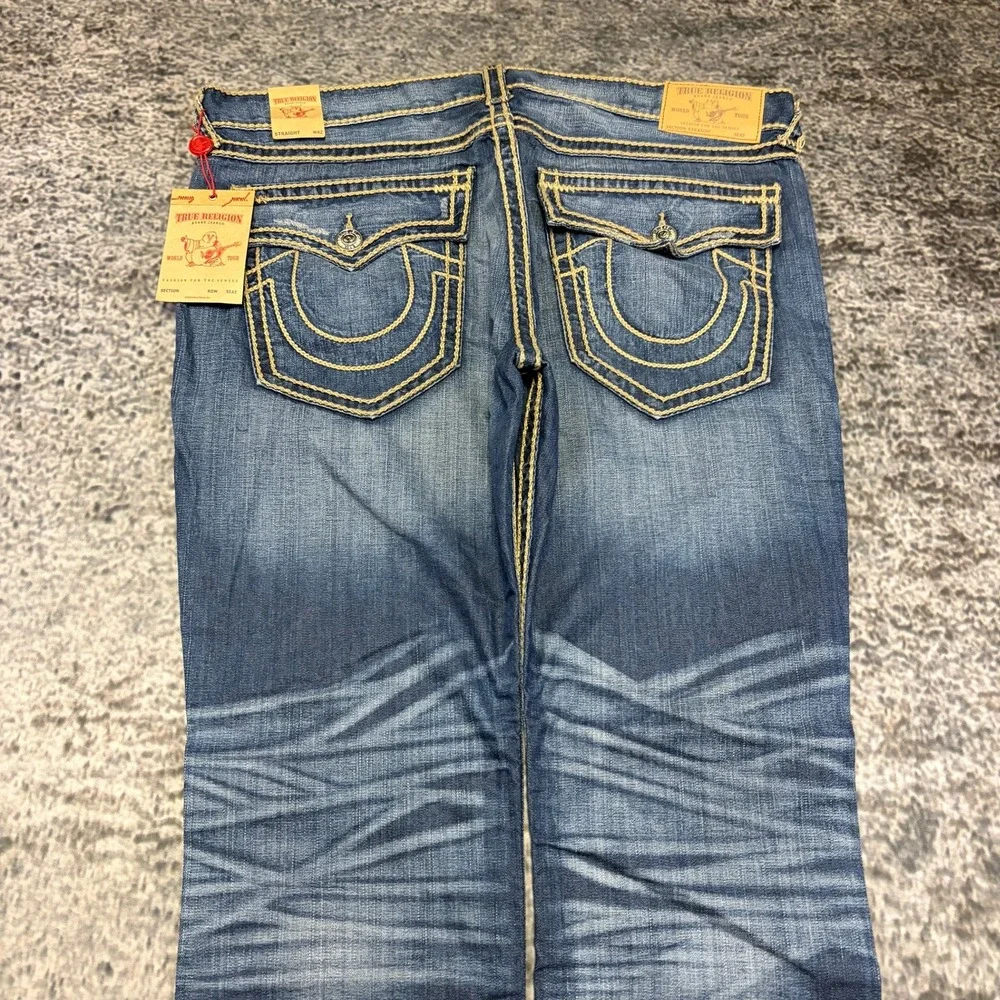NWT True Religion Section Straight Jeans 44x34 Blue Contrast Stitch Flap Pockets
